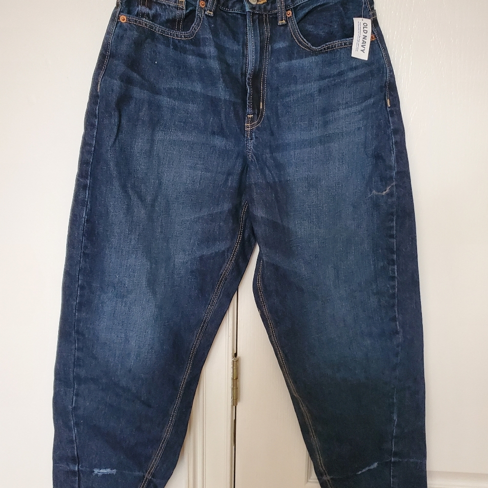 Brand new Old Navy balloon jeans, destructed.